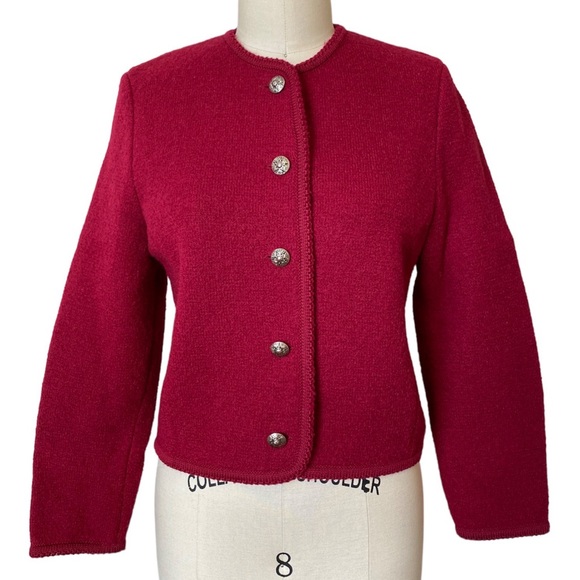 Vintage EUC 80’s CARROLL REED Wool Cropped Cardigan Sweater Small Red - Picture 2 of 16